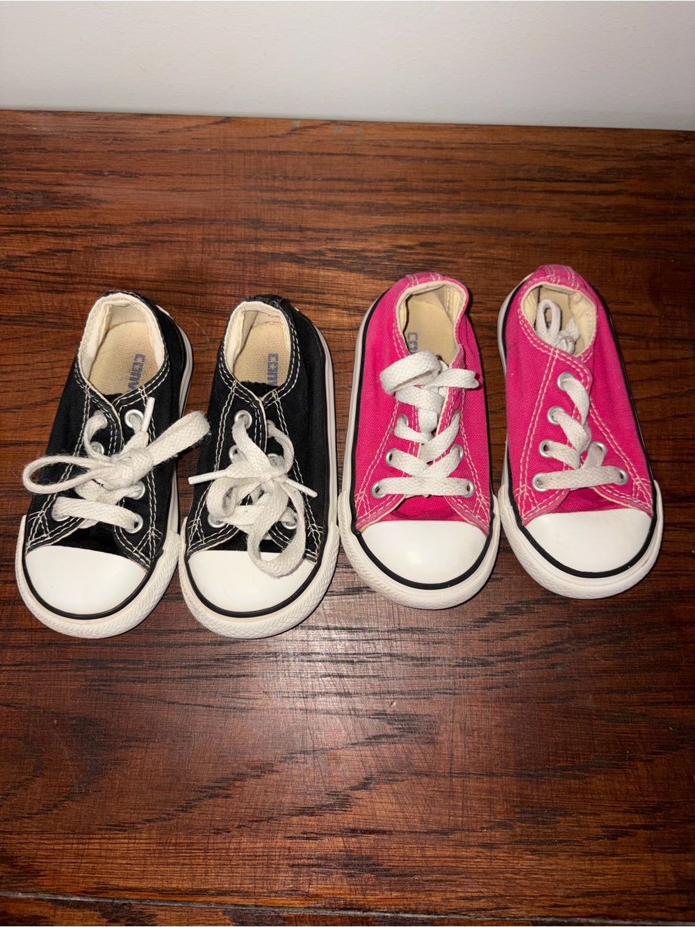 Converse All Star Low Top Sneakers Shoe Bundle Black & Hot Pink Toddler Size 6